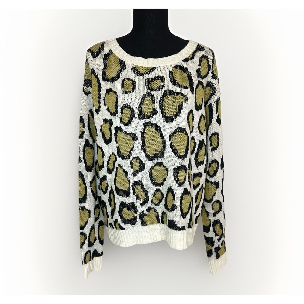 POL Leopard Animal Print‎ Sweater Oversized Boho Chic Open Knit Women's SMALL
